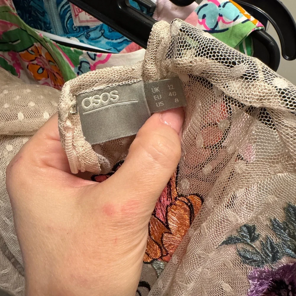 ASOS Sheer Long Sleeve Dress with Floral Embroidery - Picture 5 of 9